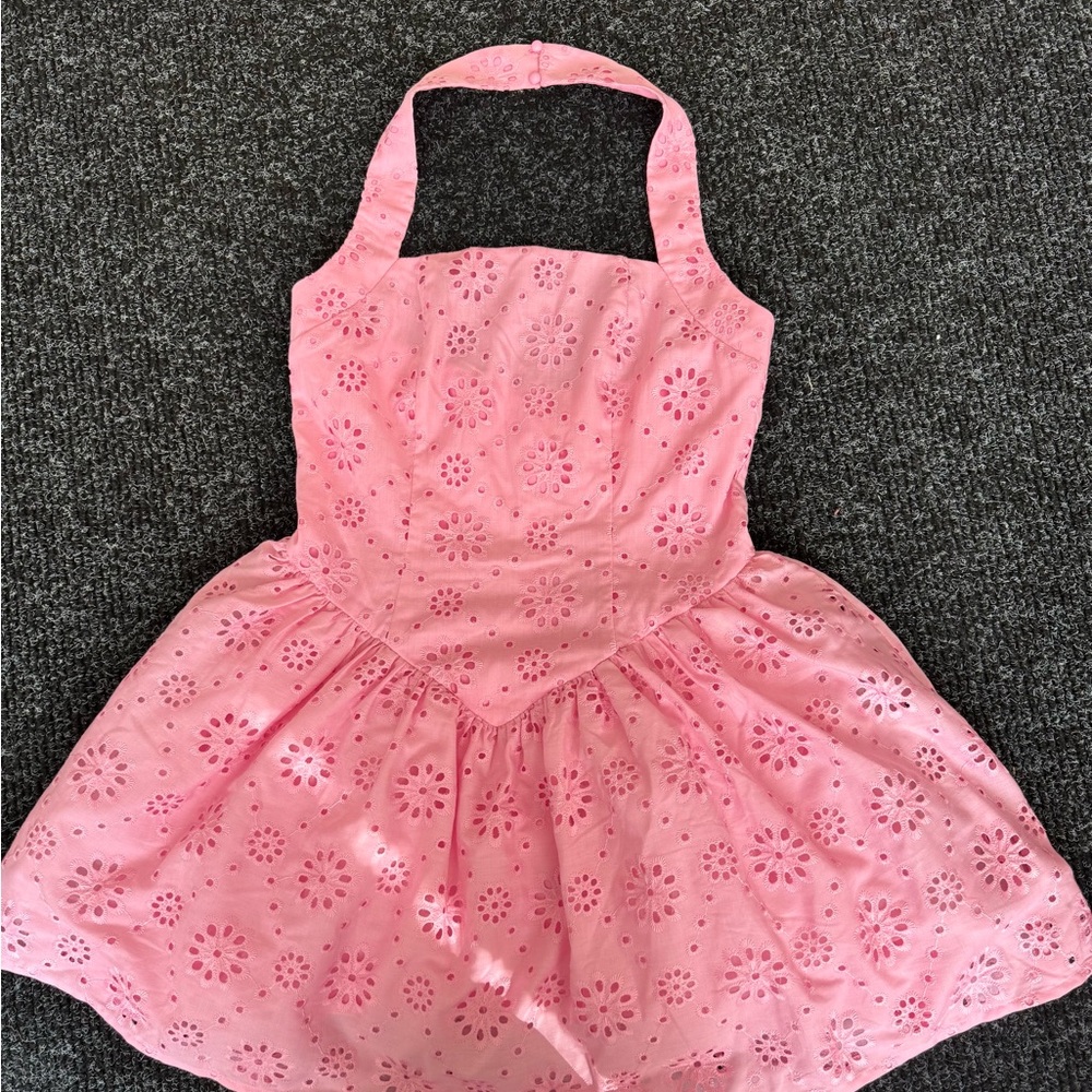 SHEIN Pink Floral Eyelet Mini Dress